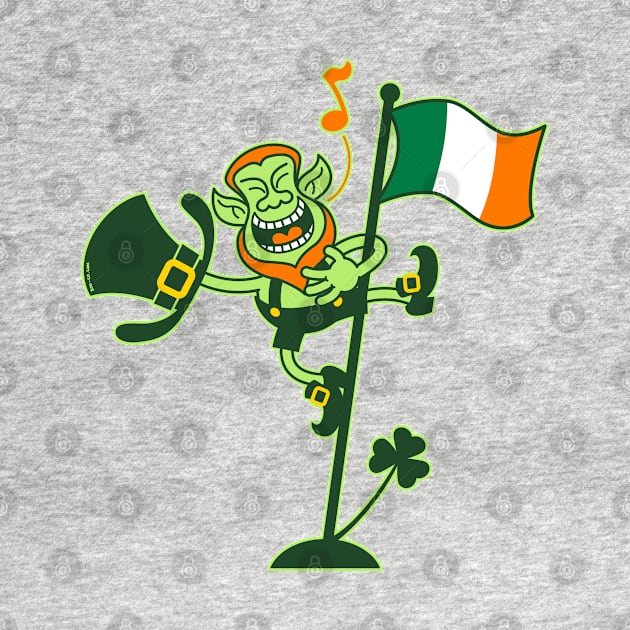 Saint Patrick's Day Leprechaun climbing an Irish flag pole and singing by zooco